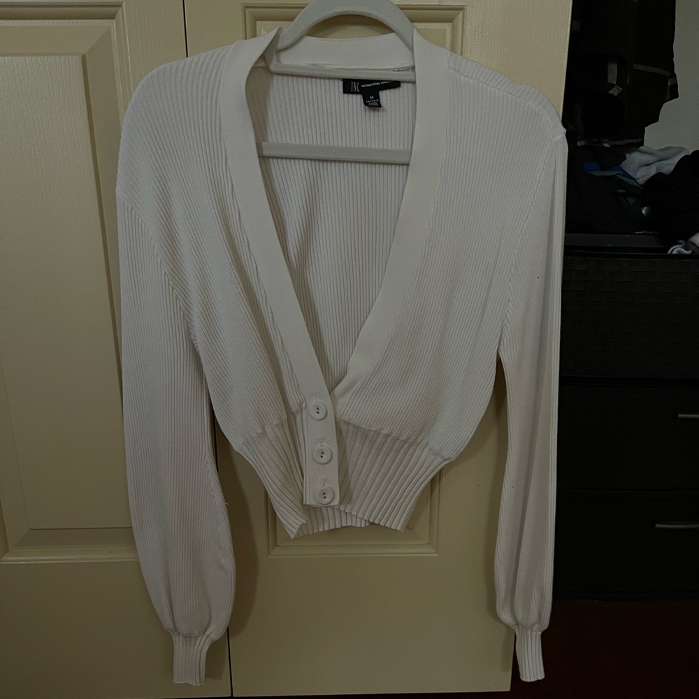 White cropped button cardigan